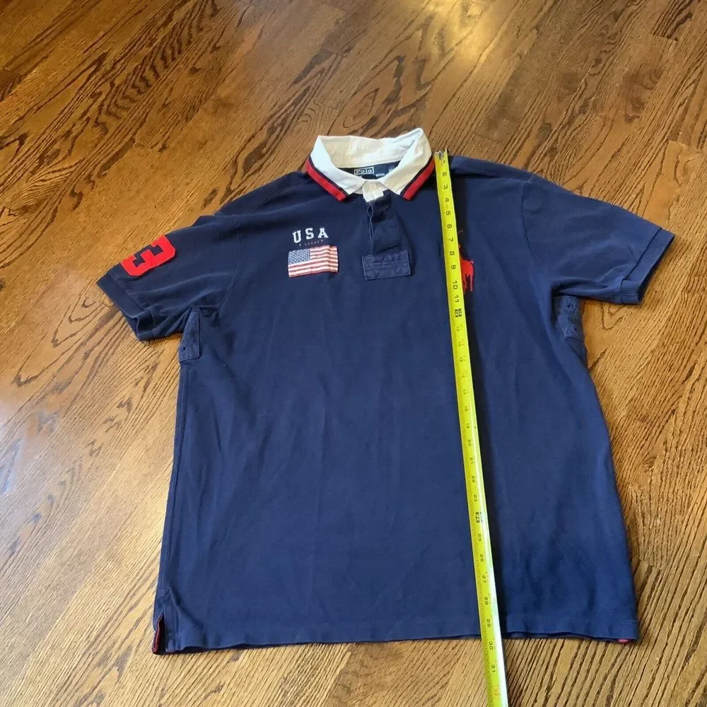 Ralph Lauren Polo United States Flag‎ Big Pony Blue Shirt USA Mens XL
